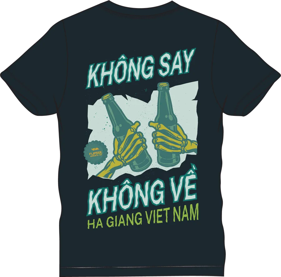 Black tee with the Khong Say Khong Ve print on the back